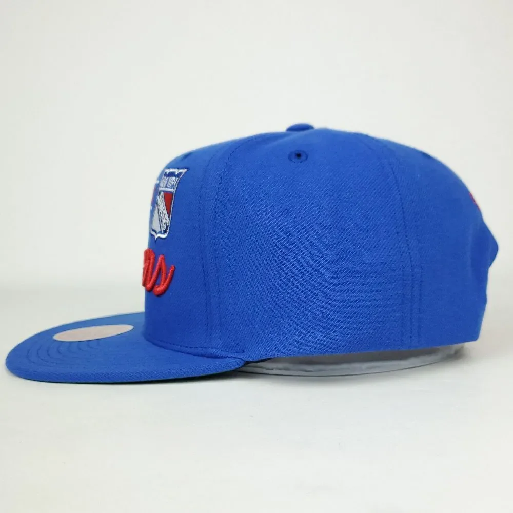 NY Rangers Mitchell & Ness NHL Snapback Hat Cap 3D‎ Script Logo Blue NWT